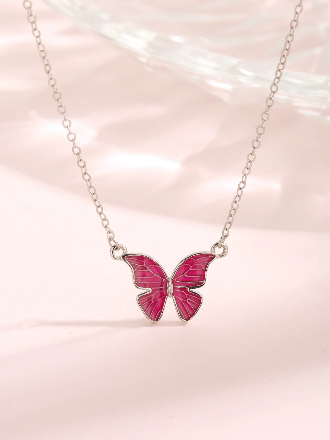 

Women's Pink Butterfly Necklace with Veins Made of 100% 925 Silver and Zircon,Retro Lovely Style for Dating or Wedding Wearing