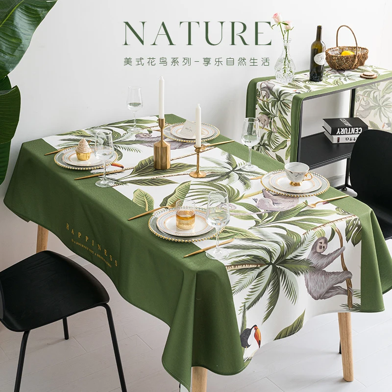 

Waterproof, oil proof, and wash free green fresh dining table fabric, tea table cloth, and tablecloth