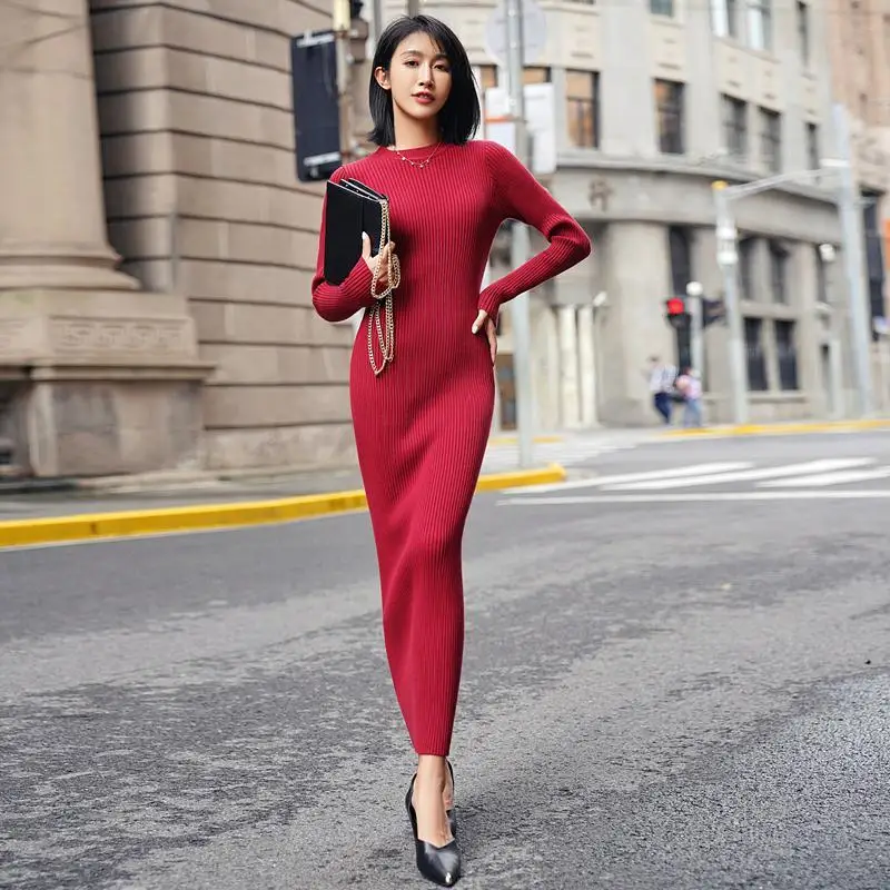 Autumn Evening Knit Dresses for Women Maxi Winter Women's Sweater Knitted  One-piece Dress Sexy 2025 Long Sleeve Chic and Elegant - AliExpress