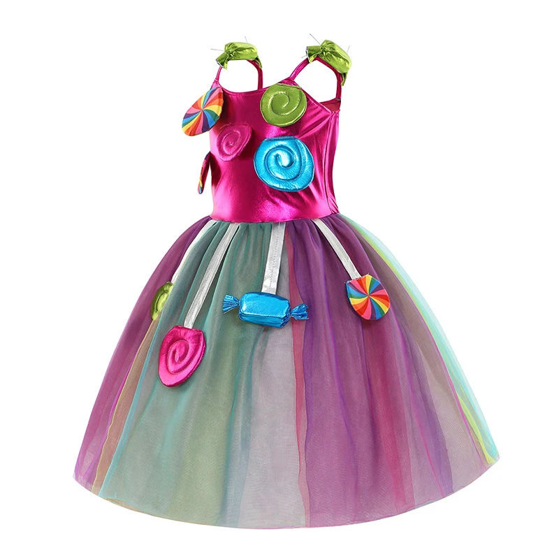 

Sweet Candly Princess Dress for Girls Performance Costumes Birthday Party Kid Cosplay Rainbow Mesh Dresses Accessory Halloween