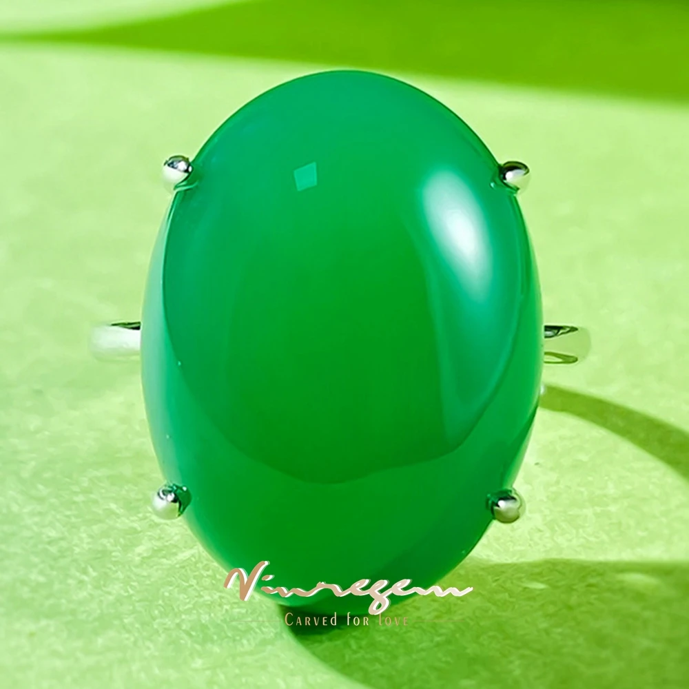

Vinregem 15*20 MM Oval Green Jade Gemstone Vintage Ring For Women 18K Gold Plated 925 Sterling Silver Wedding Fine Jewelry Gifts