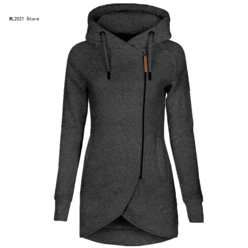 Womens Hoodies Long Sleeve Oblique Zipper Up Solid Color Loose
