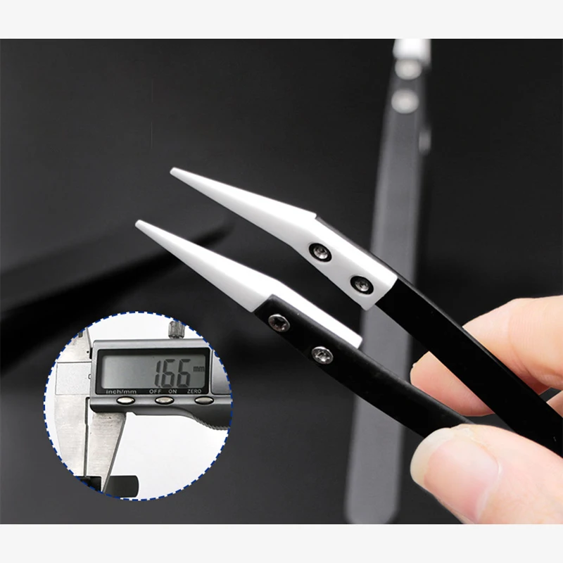 Anti-Static Ceramic Tweezers Stainless Steel Industrial Ceramic Tweezers Insulated Straight/Curved Tip Black-Whit Tools
