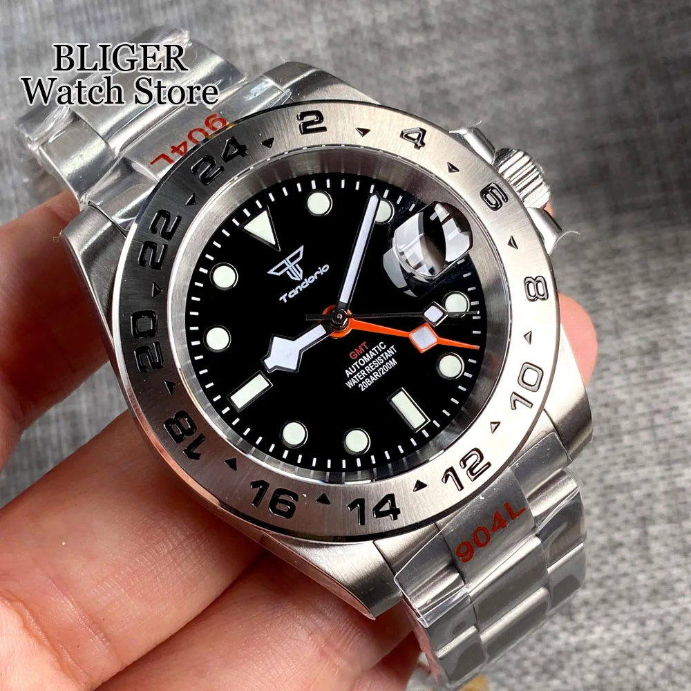 Luxury Tandorio Japan NH34A 39mm Black Dial Luminous NH34 GMT Automatic Men Watch Steel Strap Sapphire Glass 20ATM Waterproof