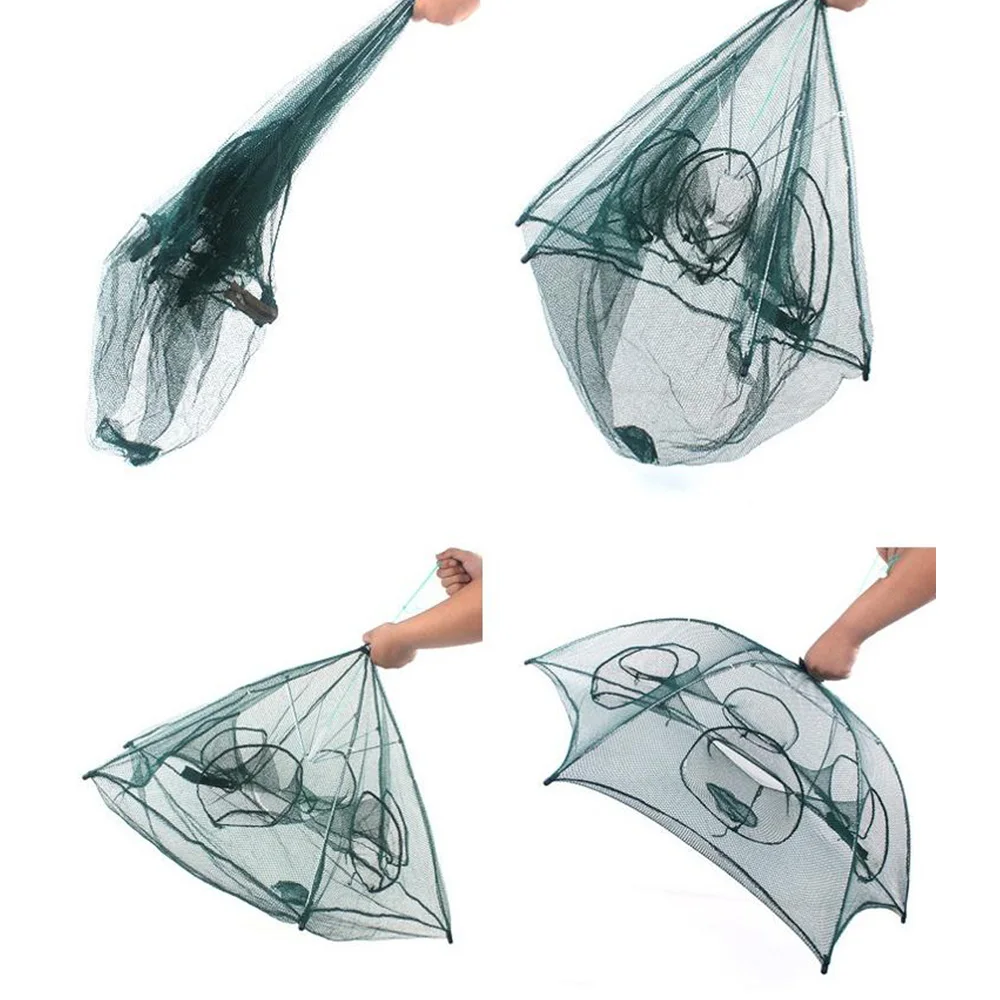 Strengthened 4-6 Holes Automatic Fishing Net Shrimp Cage Nylon Foldable Fish Trap Cast Net Cast Fold Crab trap Fishing Network fishing net fishing traps crab traps