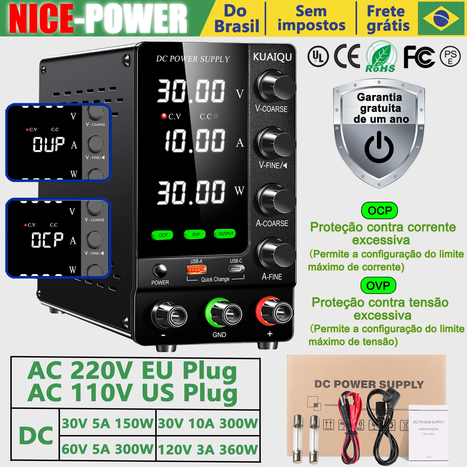 Fonte de Alimentação de Bancada de Alta Precisão Nice-Power Ajustável, 30V 60V 120V, Fontes de Alimentação Reguladas para Labora