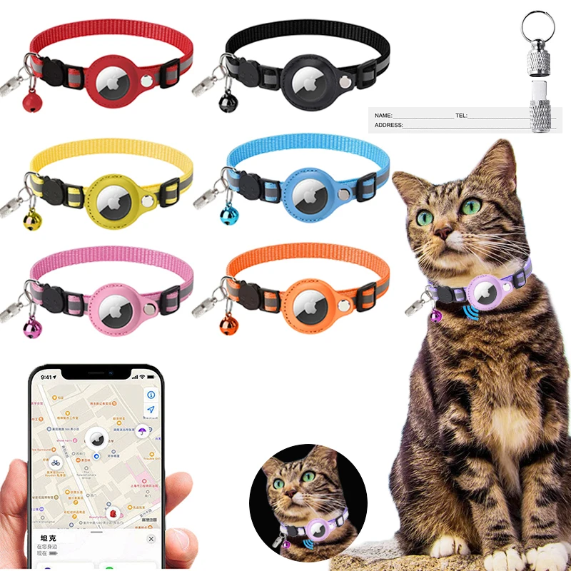 Voor Apple Airtag Case Kat Kraag Met Bell Reflecterende Nylon Kraag