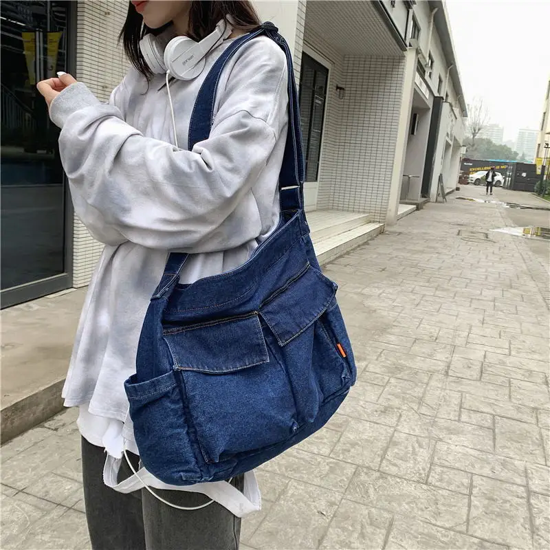 Denim Shoulder Bag for Women Men Jeans Large Shopping Bag 2022 Causal Shopper  Tote Bag Designer Eco Handbag Girl Student Bookbag - AliExpress