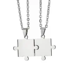  2 Pieces Personalized Stainless Steel Puzzle Pendant Couple Necklace Set For Lovers Best Friends Men Women with 20'' Chain 