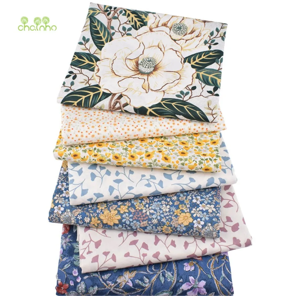 Chainho,Printed Twill Weave Cotton Fabric,DIY Sewing Quilting Material,Patchwork Cloth,Flower Series,7 Designs,2 Sizes,CC096