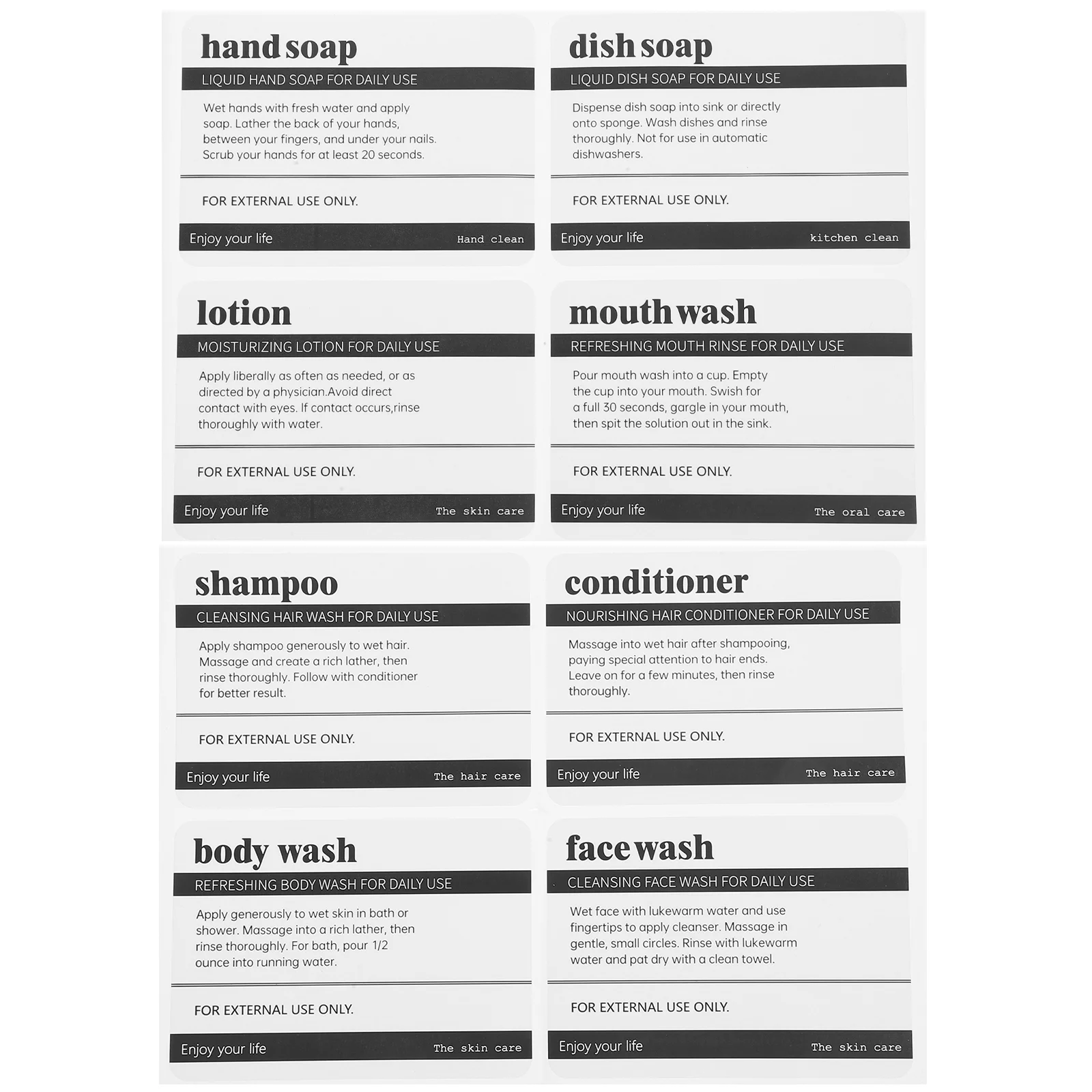 

8 Sheets of Bathroom Stickers Adhesive Labels Bathroom Labels Cosmetics Labels Skincare Stickers