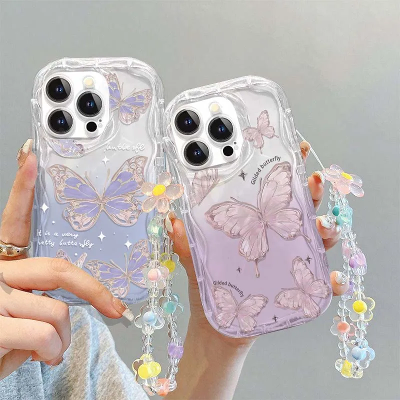Elegant Butterfly & Flower Chain Phone Case