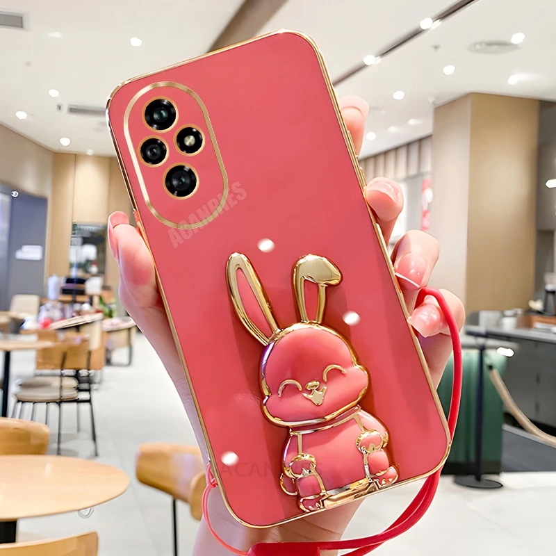 Plating Rabbit Holder Lanyard Silicone Stand Case - Honor Series