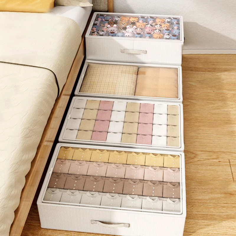 1/2/3PCS Foldable Storage Bags Cotton Linen Underbed Wardrobe Clothing Duvet Organizer Quilt Socks Underwear Visible Storage Box 4