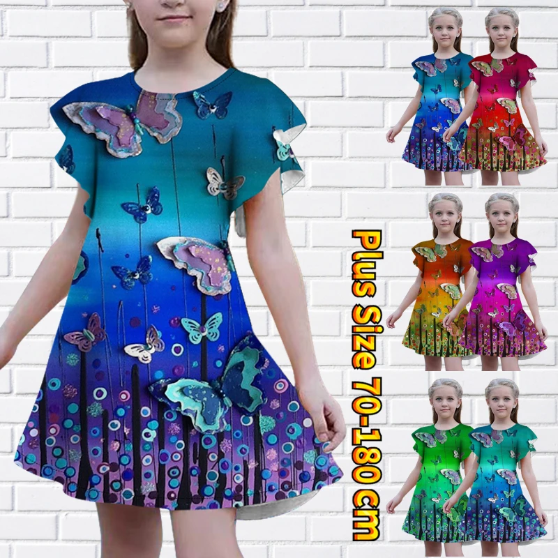 

Summer Girl Loose Size Slim Skirt New Design Printed Short-sleeved Skirtfashion Mini Skirt Everyday Street Round Neck Dress