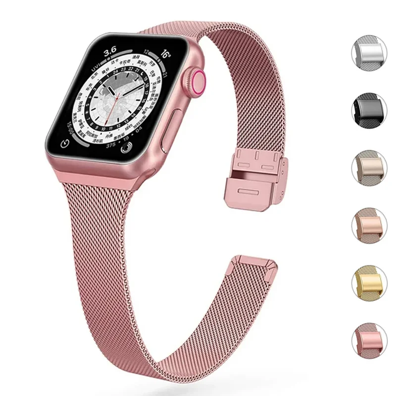 

Ремешок «Миланская петля» для apple watch band 44 мм 45 мм, тонкий браслет для iwatch series 8 7 6 SE 5 4 3 9 ultra 2 49 мм, 40 мм 41 мм 42-38 мм