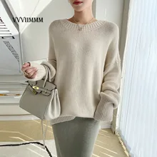 

Loose Solid Color Pullover Crew Neck Wool Sweater Spring and Autumn Period Paired Clothes for Women Aesthetic Novelty 2022 Woman