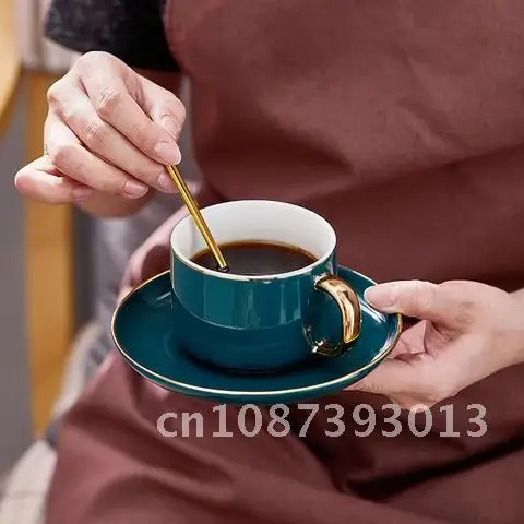

Golden Top Grade Bone China European Luxurious Gold Rim Ceramics Coffee Tea Cups Saucer Set Birthday Couples Gifts Friends Cup