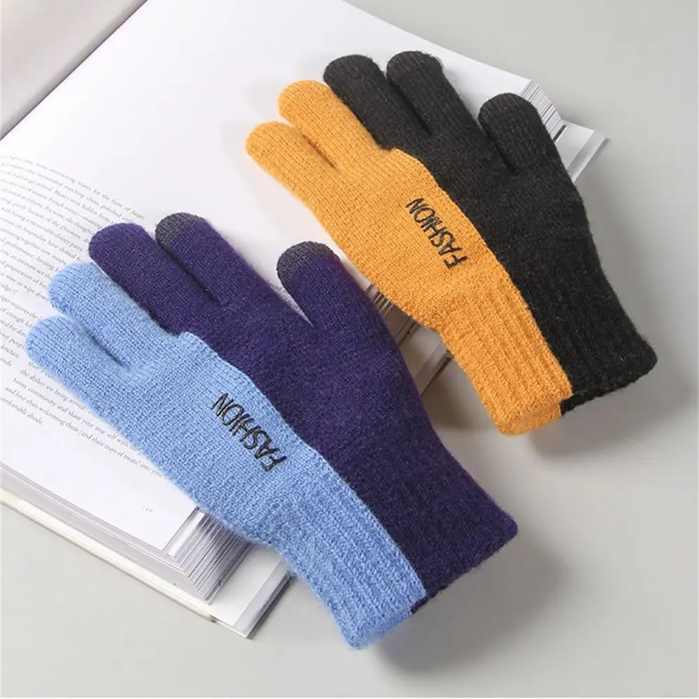 

Keep Warm Men Knitted Gloves Daily Wool Touch Screen Mittens Fleece Gloves Autumn Winter