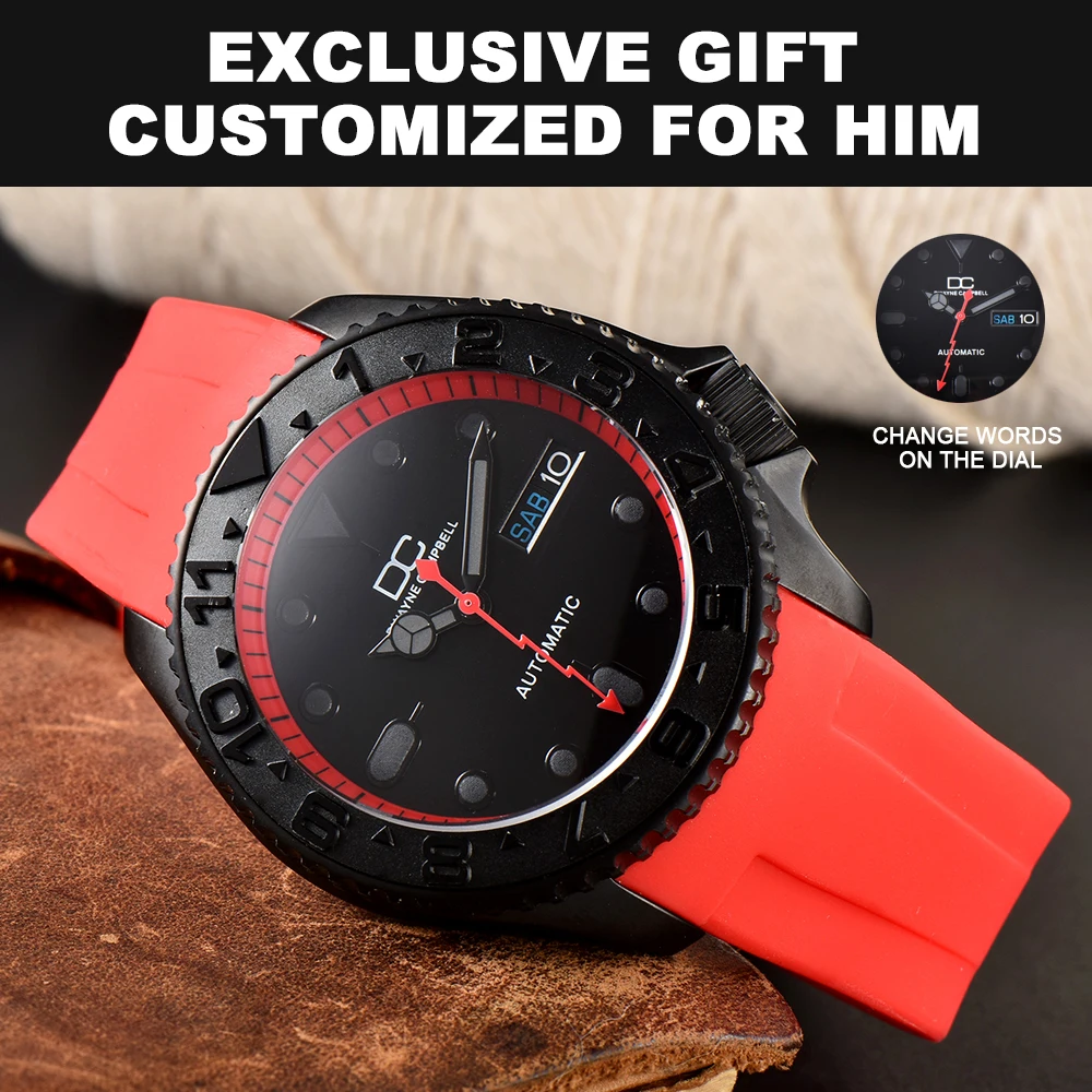 42mm Dual Calendar SKX007 Sapphire Case Mechanical Can Custom logo Red Automatic Men\'s luxury watches NH36 Movement Waterproof