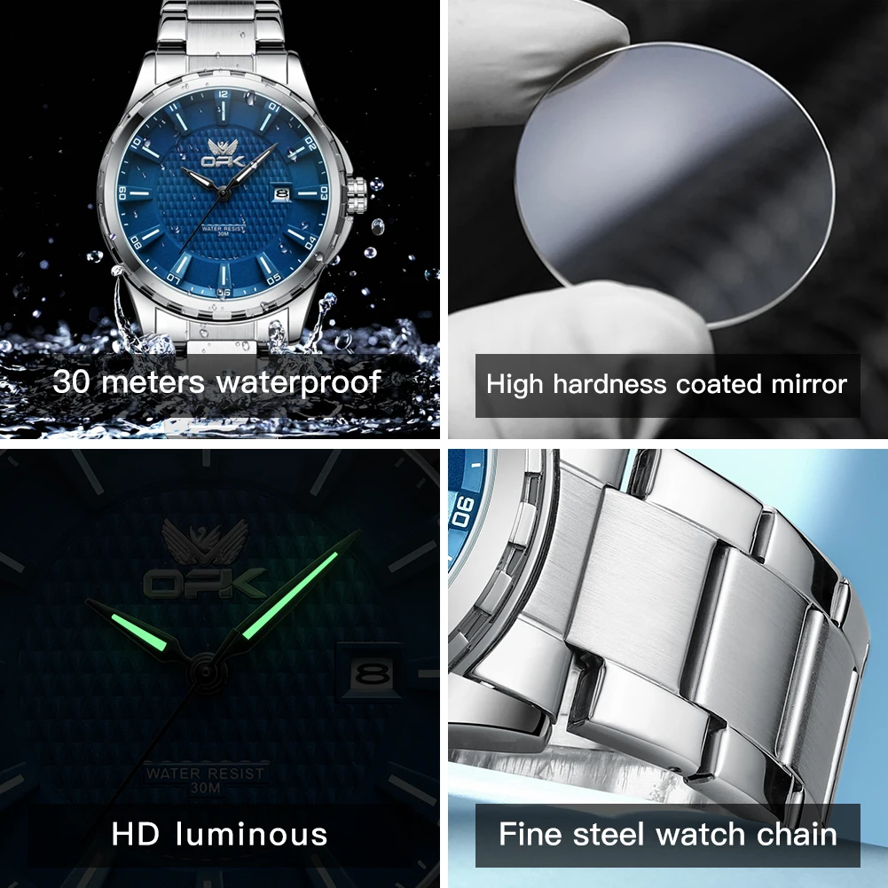 OPK Quartz Watch for Men Casual Watch Auto Date Stainless steel Strap Man Hand Clock 3
