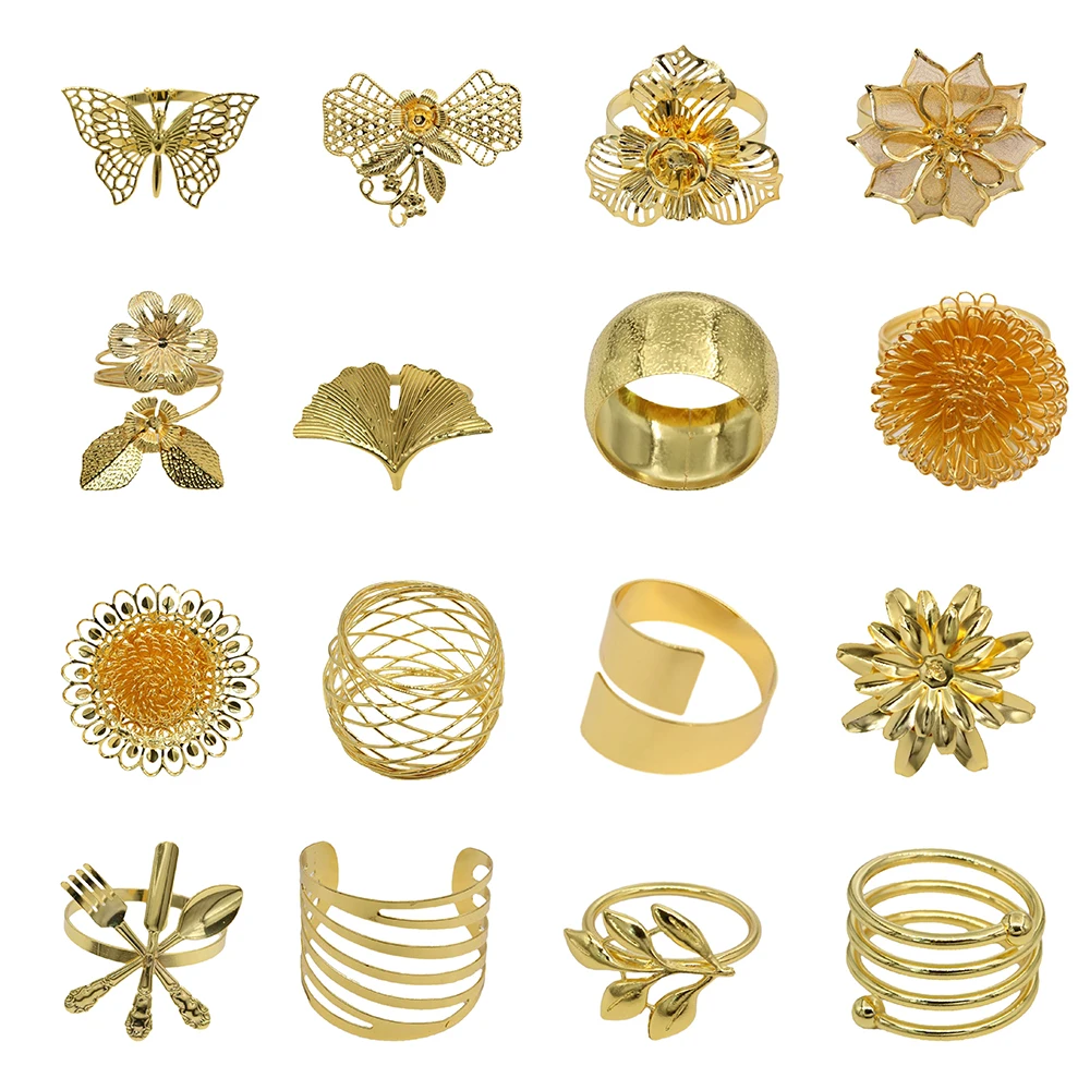 6pcs Gold Napkin Rings Rose Flower leaf Spiral Knife Fork Shaped for Table Cloth Decoration Dining Table Decor Settings napkin ring
