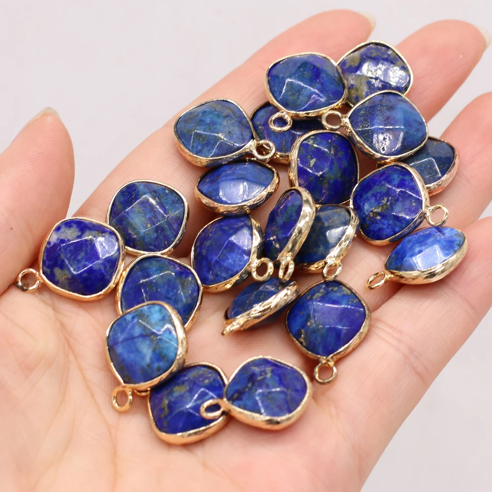 15PCS Wholesale Natural Stone Lapis Lazuli Irregular Round  Faceted Pendant Necklace Earrings For Jewelry Making Gift
