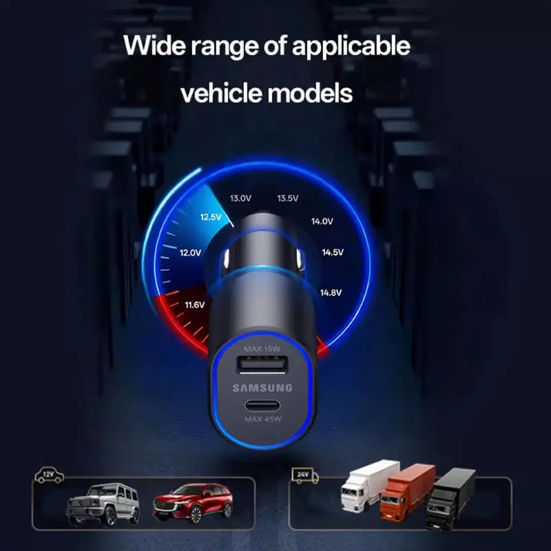 High-Power Dual-Port USB-C Car Charger with 45W Super Fast Charging