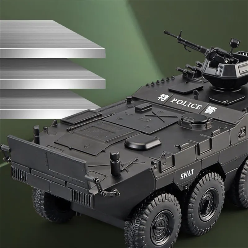 1:24 Alloy Armored Car Truck Model Diecast Toy Police Infantry Fighting Vehicles Explosion Proof Car Model Sound Light Kids Gift 2