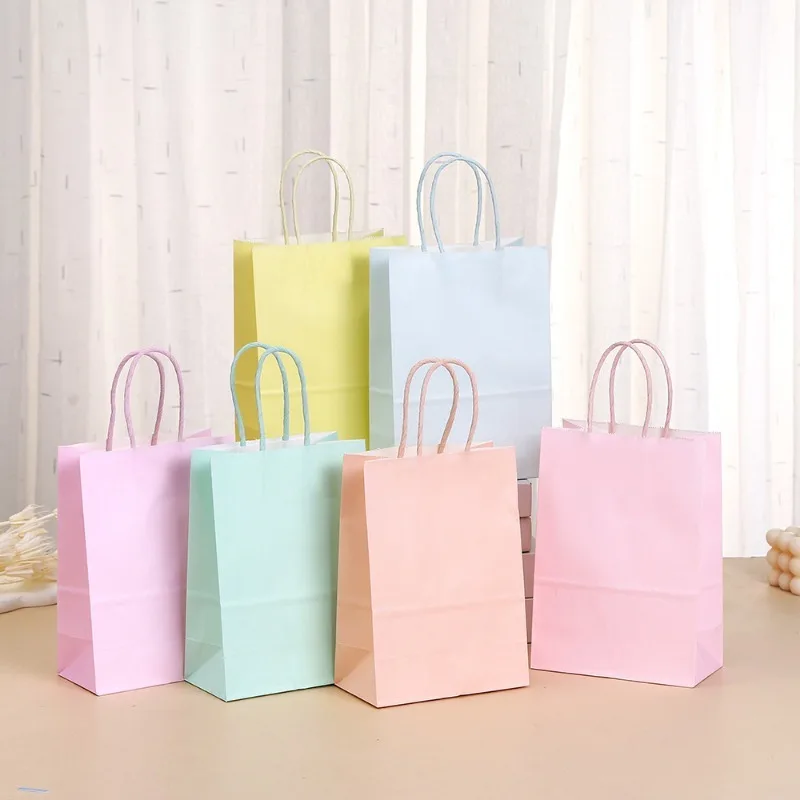 6/12/24 Stück Pastellfarbene Kraftpapier-Geschenktüten mit Griffen, Macaron-Farbene Partytüten für Geburtstag, Valentinstag, Ostern, Babyparty – Detail 5