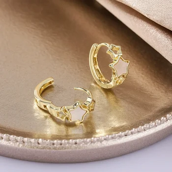 Cute Female Hollow Stars White Stone Hoop Earrings For Women Vintage Gold Color Ear Buckle Wedding Jewelry Valentine's Day Gifts