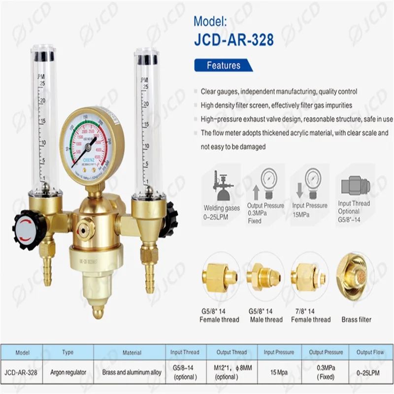 QHTITEC 0-30Mpa Argon Regulator Argon CO2 Mig Tig Flow Meter Gas Regulator Flowmeter Welding Weld Gauge Pressure Reducer