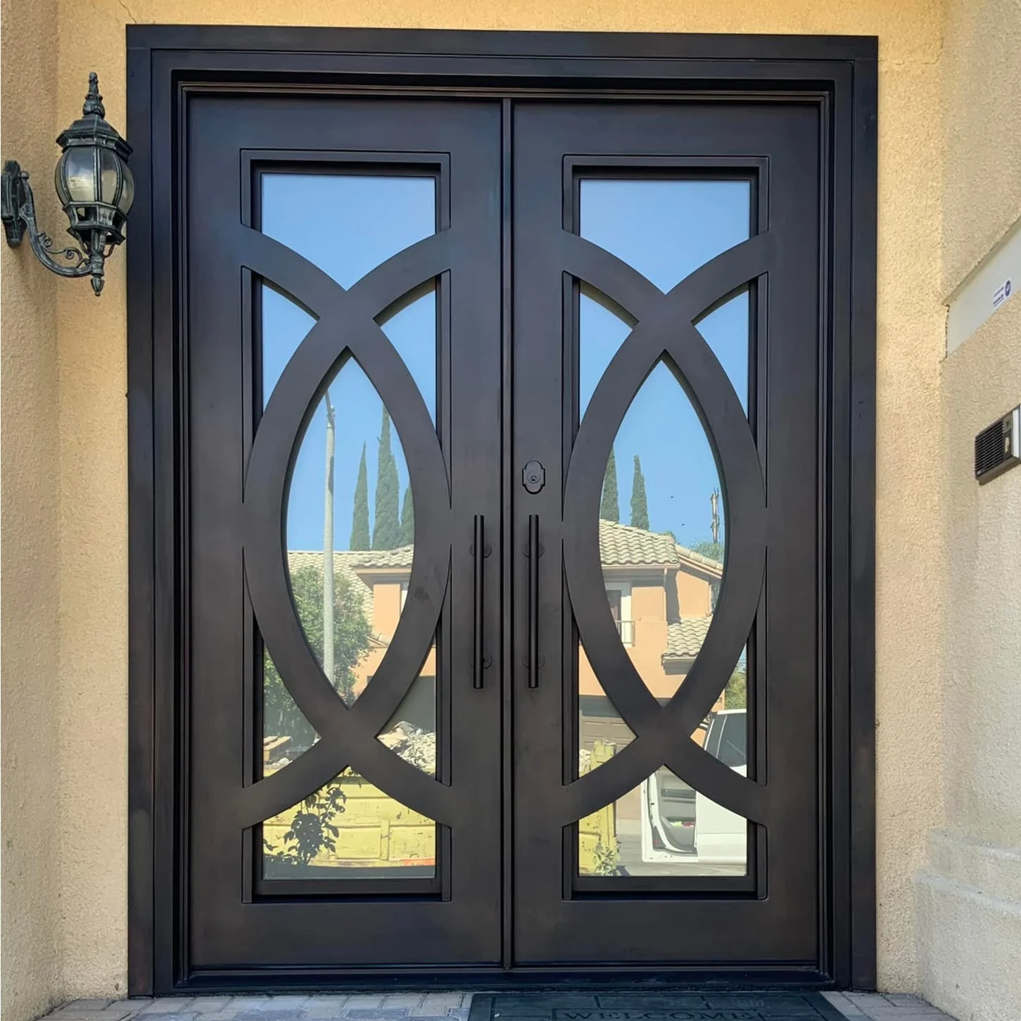 Customizable Wrought Iron Entry Double Doors for Houses Modern Villa Outdoor Apartment Iron Door Customization Support