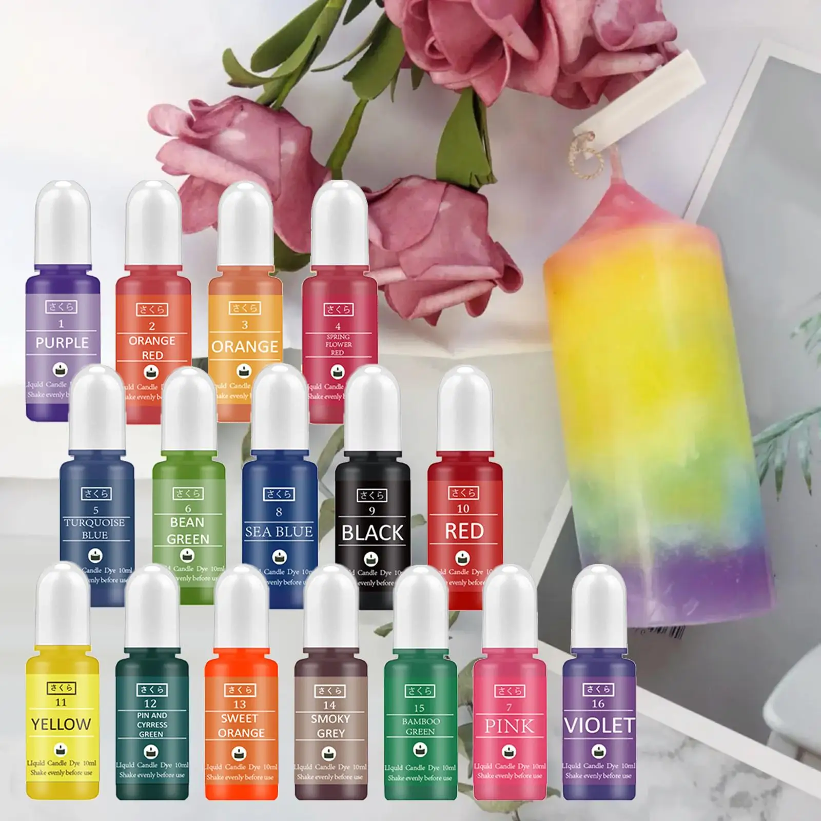 16Pcs Candle Liquid Dye Concentrate Candle Making Soap Coloring 10ml Each Color Dye DIY Art Crafts Painting