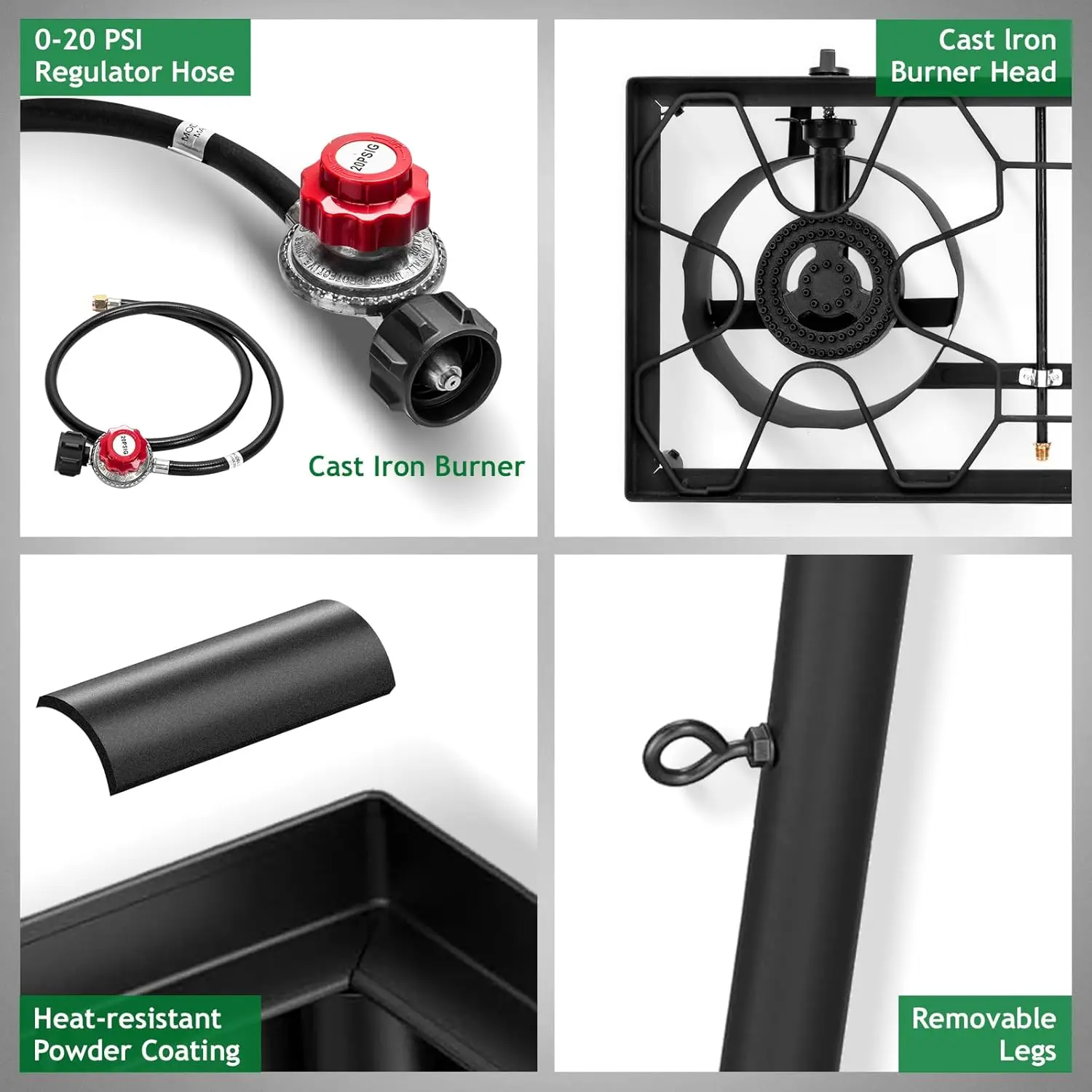 Gas Stove for Outdoor Cooking 225,000 BTU Camping Cooker with Removable Legs Temperature Control Knob