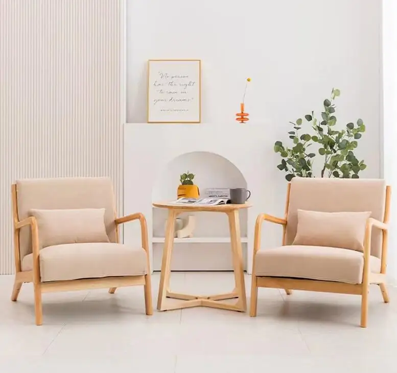 Lazy Sofa Nordic Single Sofa Chair Simple Balcony Home Fabric Milk Tea Shop Solid Wood Leisure Sofa Sofas for Living Room Sofas