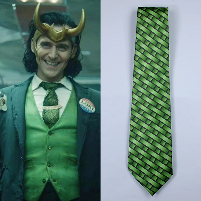 Movie & TV Loki Cosplay Costumes Tie Green Stripe Necktie Cravat Unisex Halloween Carnival Party Stage Perfor Accessorie