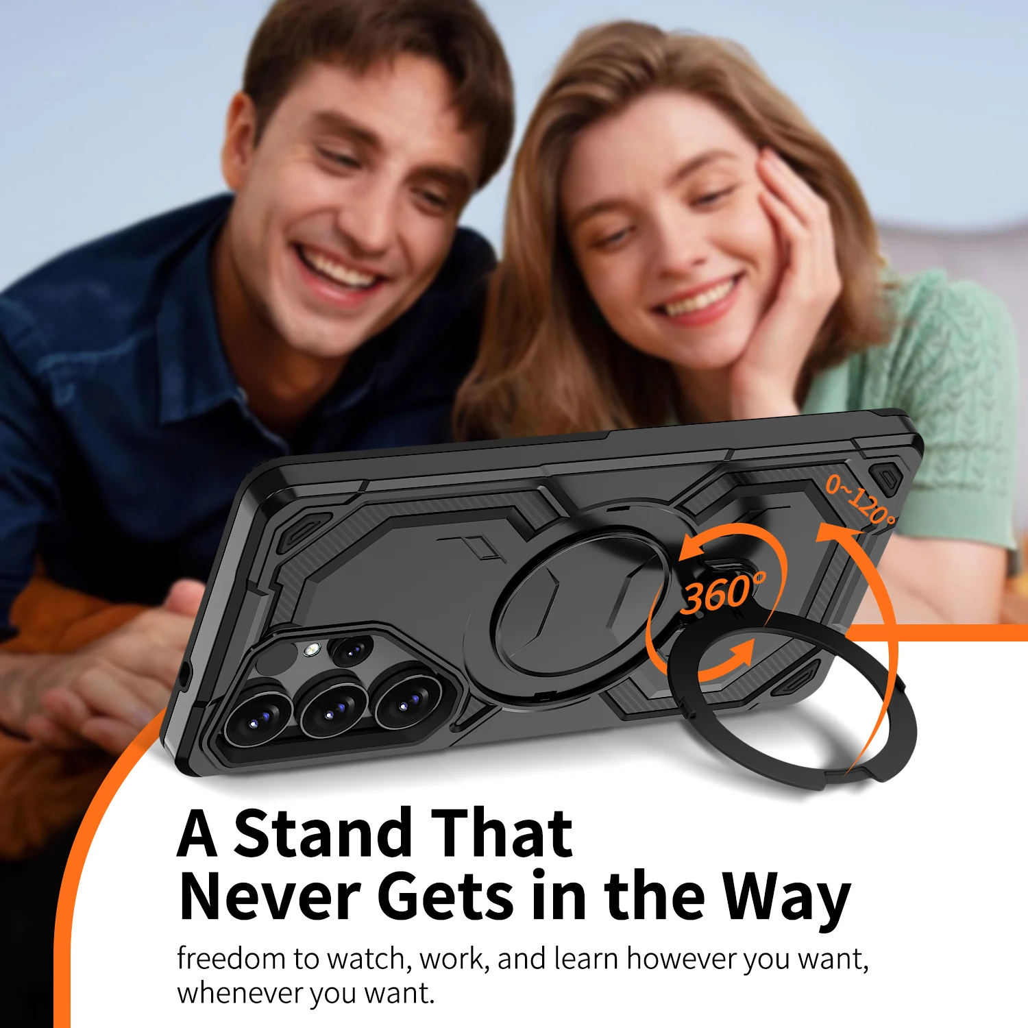 Durable Magnetic Ring Stand Case with Wireless Charging Compatibility