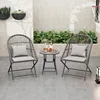 Foldable 3-Piece Patio Bistro Set with Folding Rattan Chairs and Round Table - Small Outdoor Furniture for Balcony, Garden 5