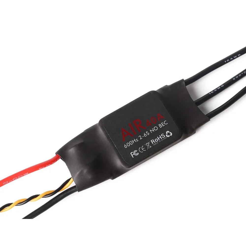 Boîtier du contrôleur ESC T-MOTOR AIR 40A 2-6S avec logo et dissipateurs thermiques en aluminium.