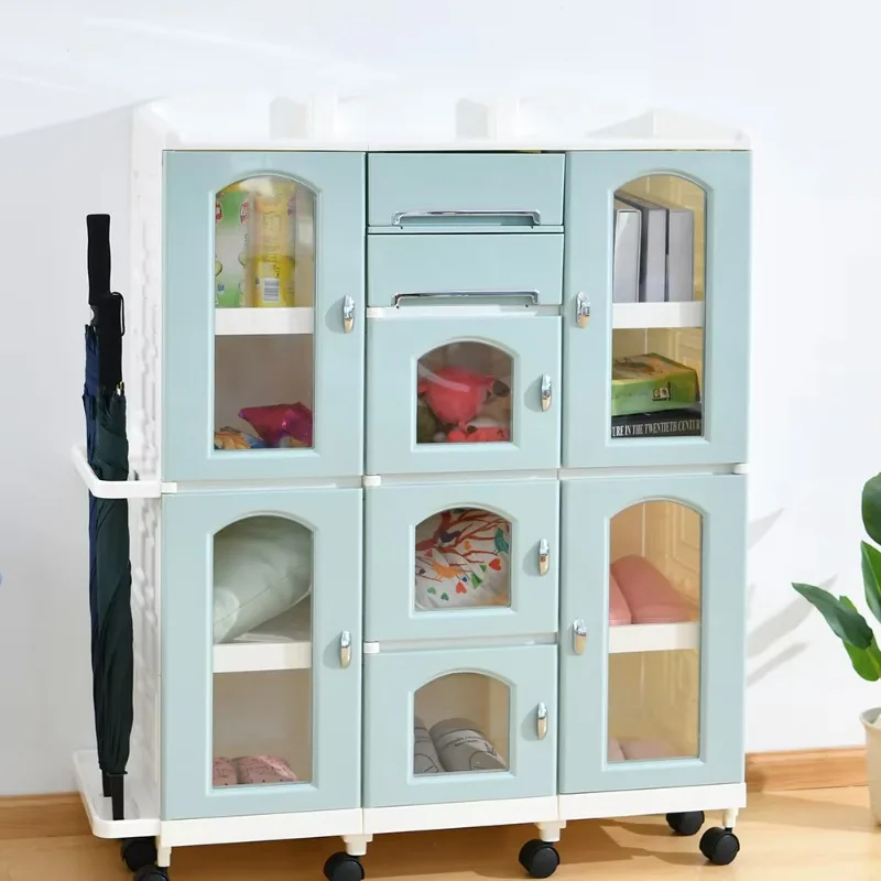 New Drawer Type Children's Storage Cabinets Modern Kids Wardrobes with Sliding Doors Bedroom Plastic Furniture Storage Cabinet