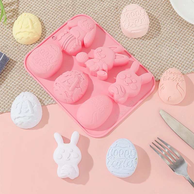 부활절 토끼 실리콘 몰드, 3D 계란 초콜릿 몰드, 젤리 푸딩, 귀여운 토끼 모양, 부활절 파티 케이크 장식 도구, 2024 신제품