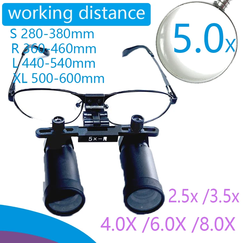 

5x Dental loupes Metal Frame Binocular Magnifying Glass Dental tools Dental units Surgical Loupes Oral Mirro Medical Magnifier