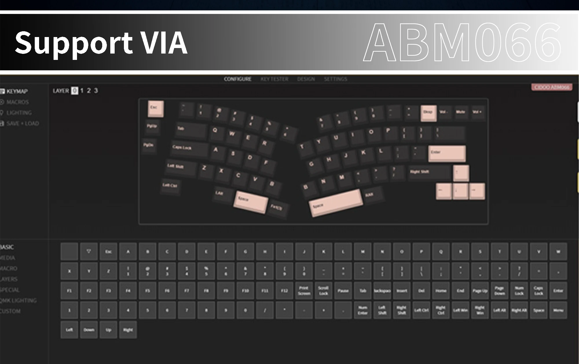 ZUOYA ABM066 베어본 키트, 앨리스 레이아웃, VIA 프로그래밍 가능, 핫 스왑 가능, 블루투스, 2.4Ghz, C타입 연결, Win/Mac용