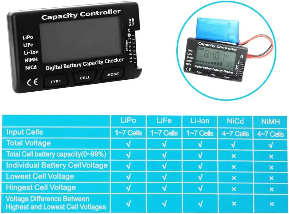 Testeur de batterie RC LiPo NiMH 2-7S avec écran LCD 2.1 pouces