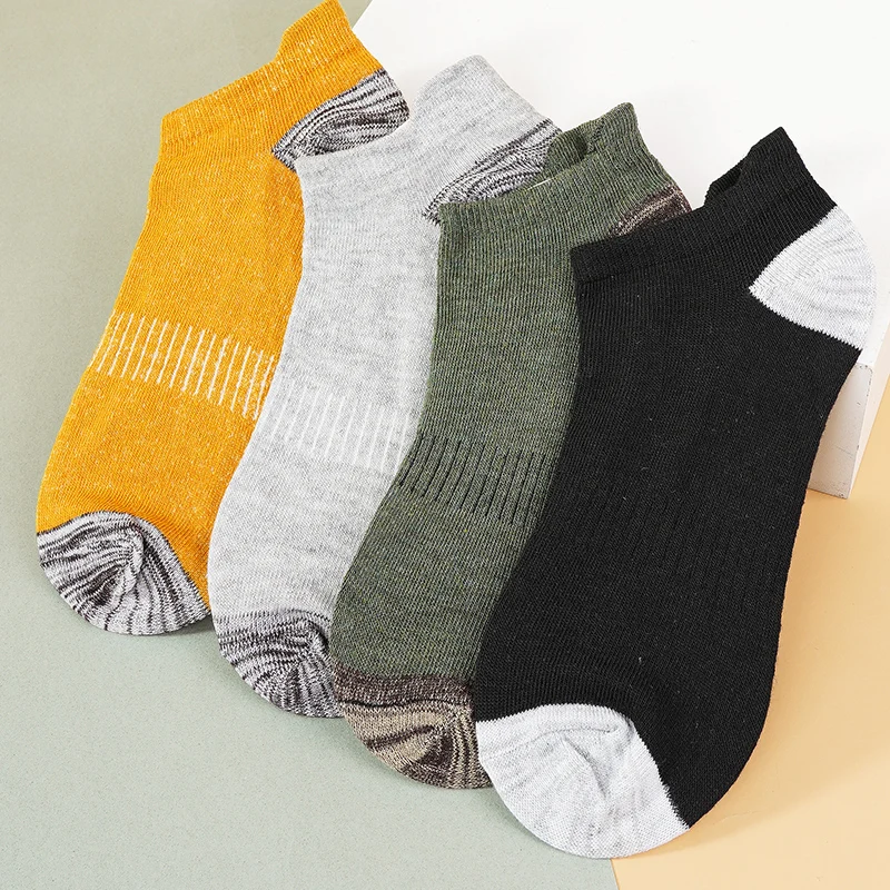 

4Pairs Men Ankle Fashion Retro Men's Socks Fun Street Breathable Mesh Short Low Top Trend Casual Bright Color Sock High Quality