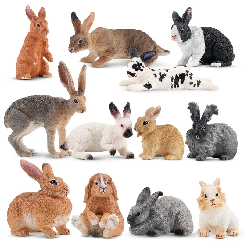 12Pcs Simulation Rabbit Farm Animal Model Toy Mini Rabbits Figures Dolls Action Figurines Toys for Children Set Gift
