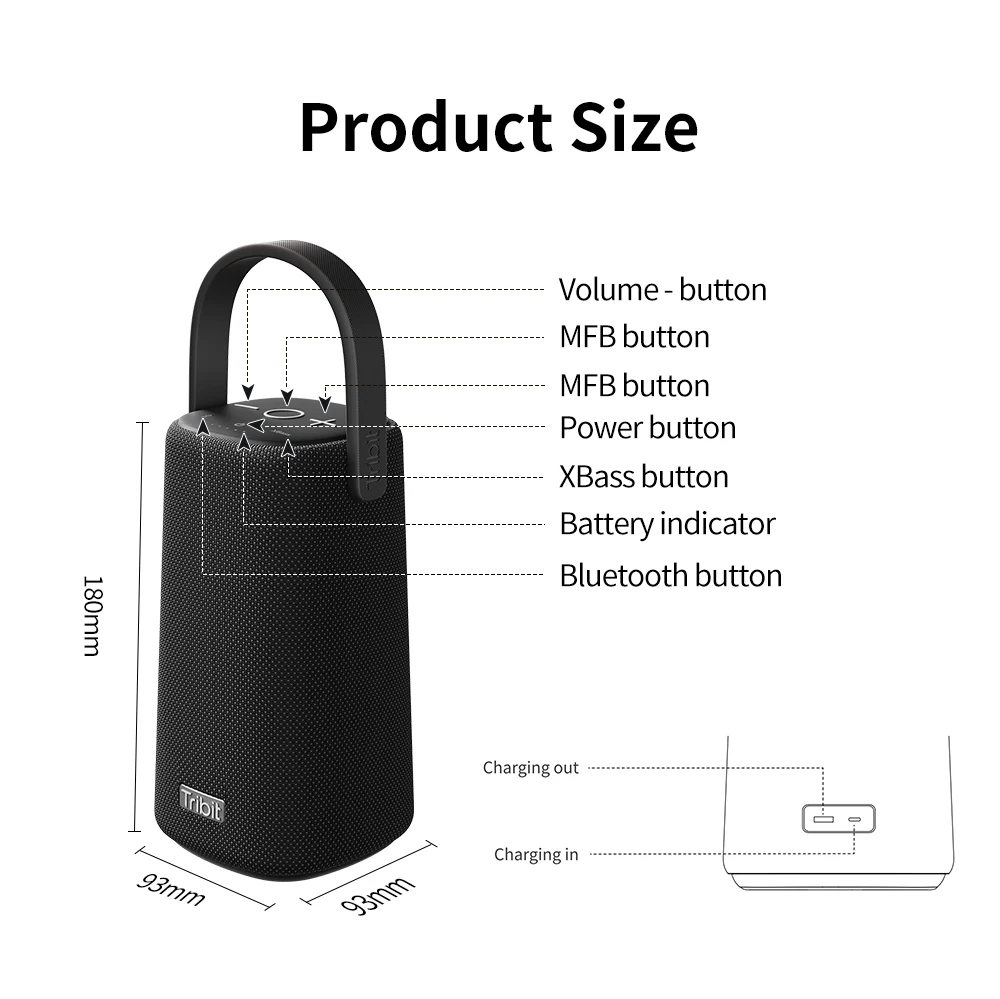 Tribit stormbox Menő Maroktelefon Bluetooth Beszélő vel Magas légnyomású levegő Megbízhatóság 360° Döng minőségű IP67 Vízhatlan esőköpény Szabad ég alatt Szikratávirát Beszélő