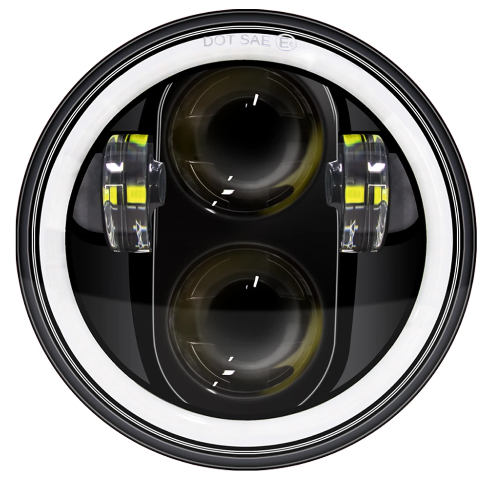 Faro Moto 5.75 Pollici LED Con DRL E Frecce – Anello Led, Nero, Per Harley Sportster Dyna Iron 883