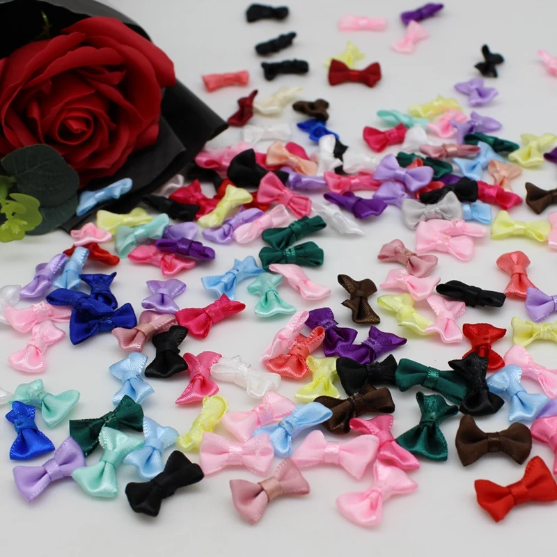 Ribbon Bow Decoration 50/100pcs 10mm-20mm Small Satin Ribbon Bows Flower Appliques sew Craft Wedding Party Sewing DIY Decorations